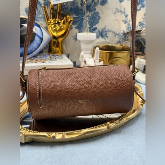 🆕 OROTON 🧿 NWOT Margot Mini Cylindrical Leather Drum Bag, Whiskey Caramel - Picture 4 of 16